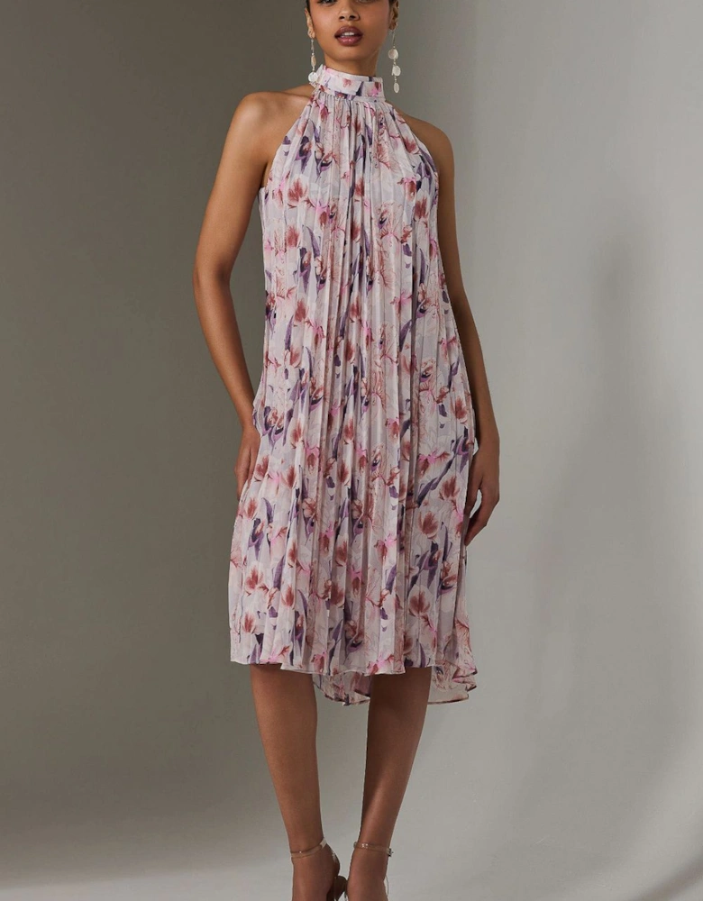 Pleated Halter Neck Midi Dress