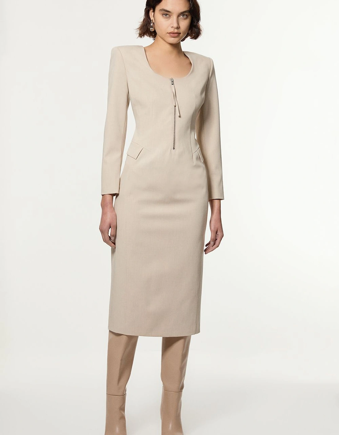 Tailored Viscose Zip Through Multi Stitch Midi Dress, 2 of 1