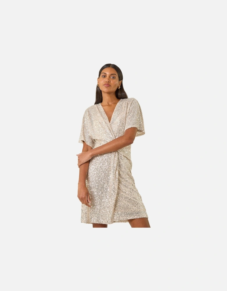 Sequin Twist Front Stretch Dress