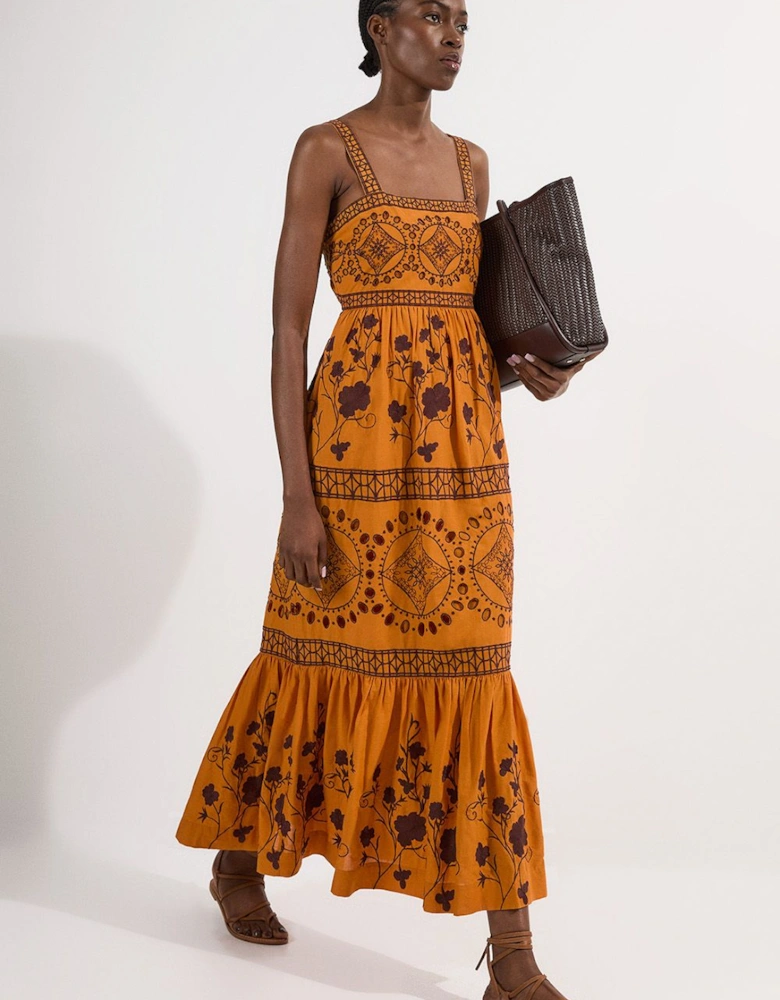 Floral & Geo Embroidered Woven Maxi Dress