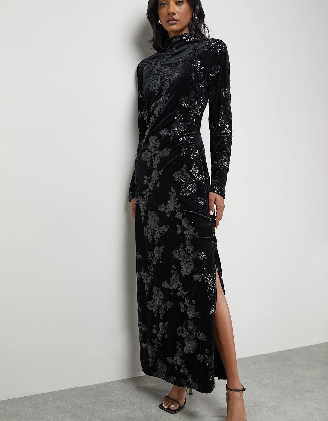 Velvet Sequin High Neck Backless Midaxi Dress, 2 of 1