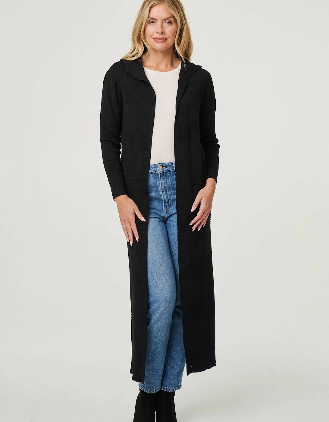Hooded Open Front Longline Coat, 2 of 1