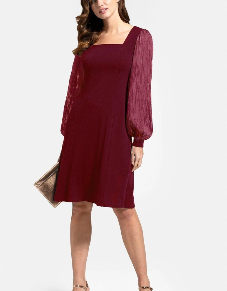 Square Neck Jersey Dress with Chiffon