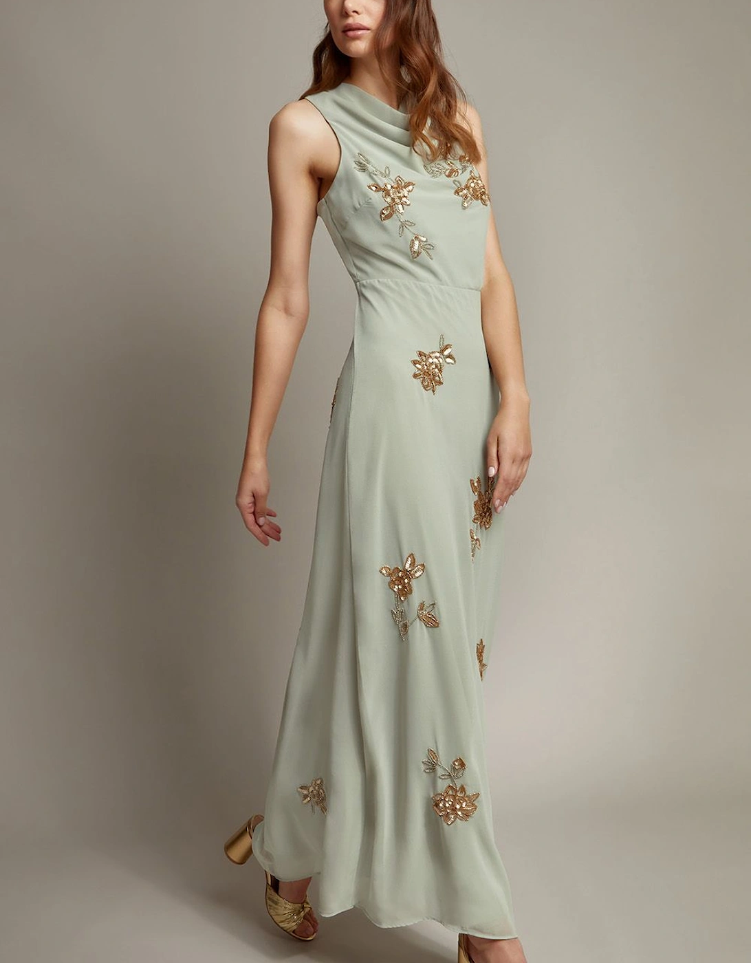 Sarah Embellished Cowl Neck Maxi Dress Green, 2 of 1