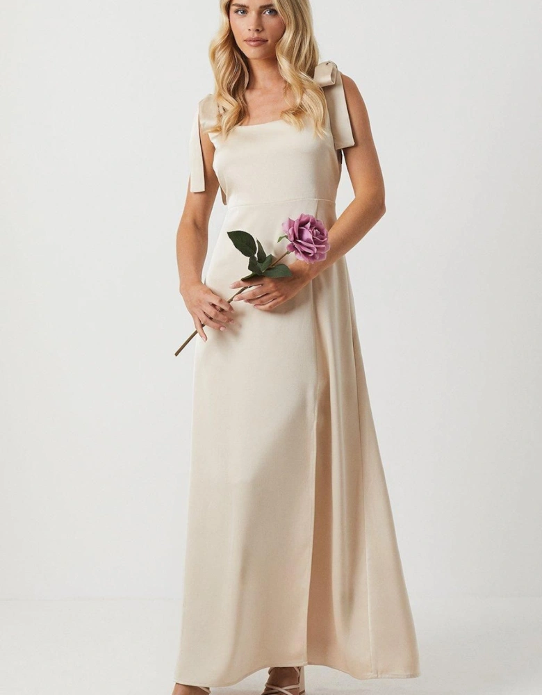Petite Satin Tie Shoulder Midi Bridesmaid Dress