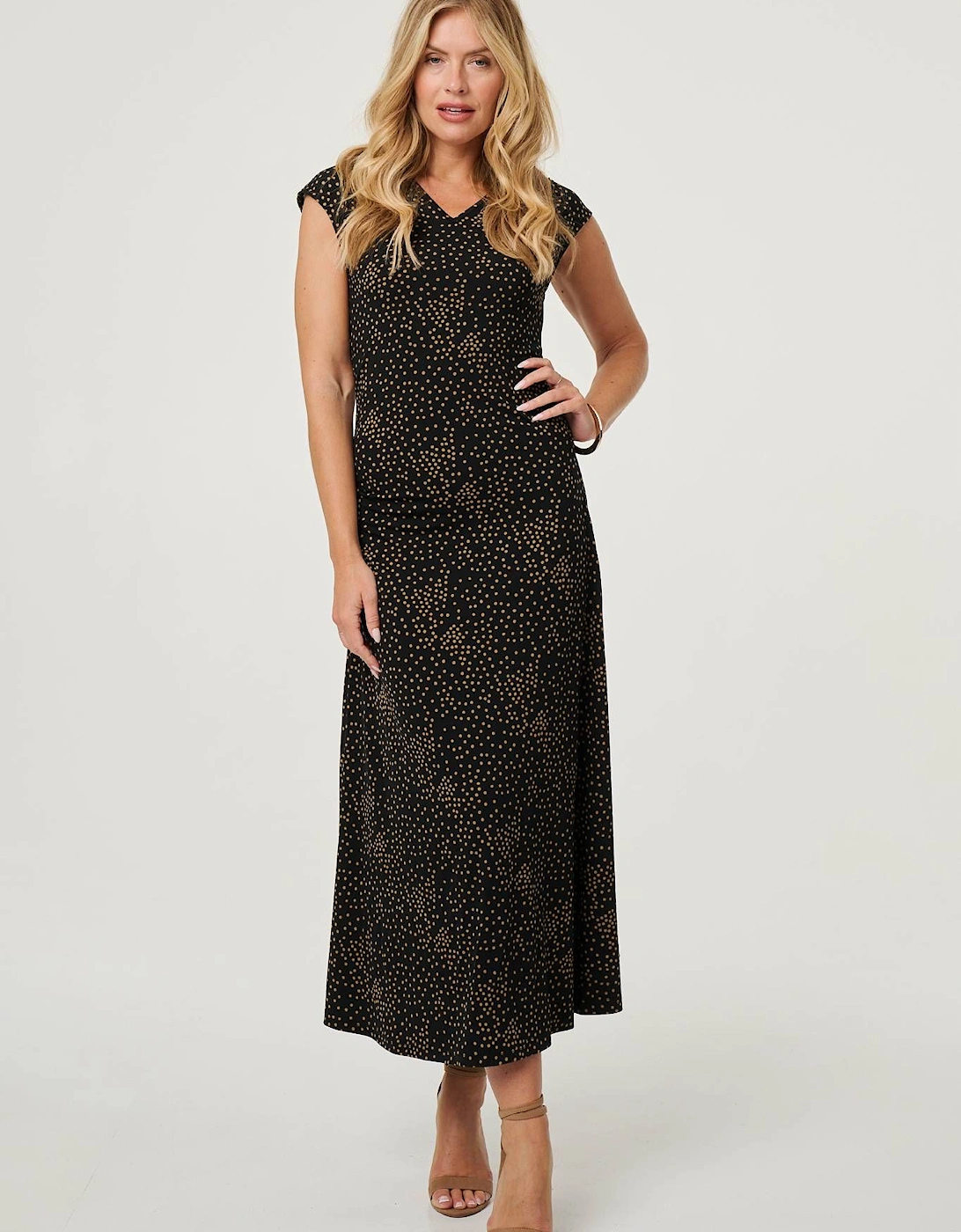 Polka Dot Cap Sleeve A-Line Maxi Dress, 2 of 1