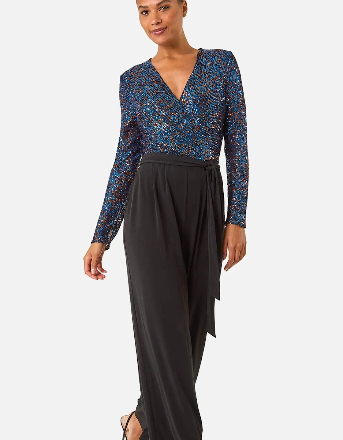 Sequin Wrap V-Neck Stretch Jumpsuit, 2 of 1