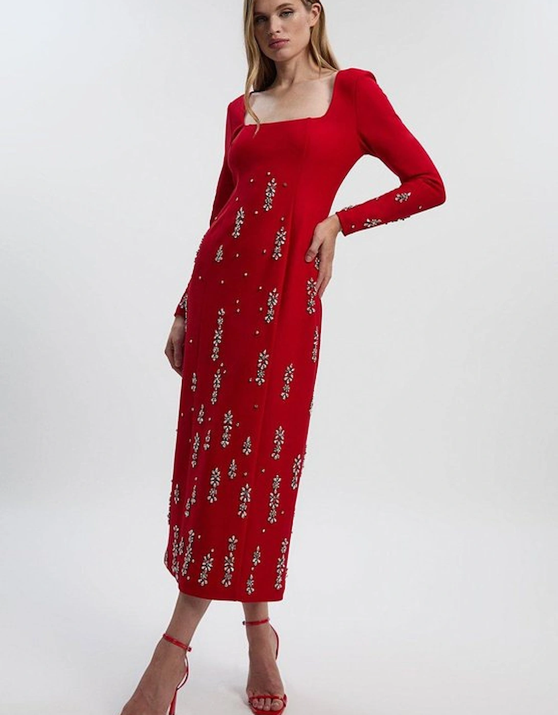 Crystal Embellished Scuba Crepe Bandeau Midi Dress, 2 of 1