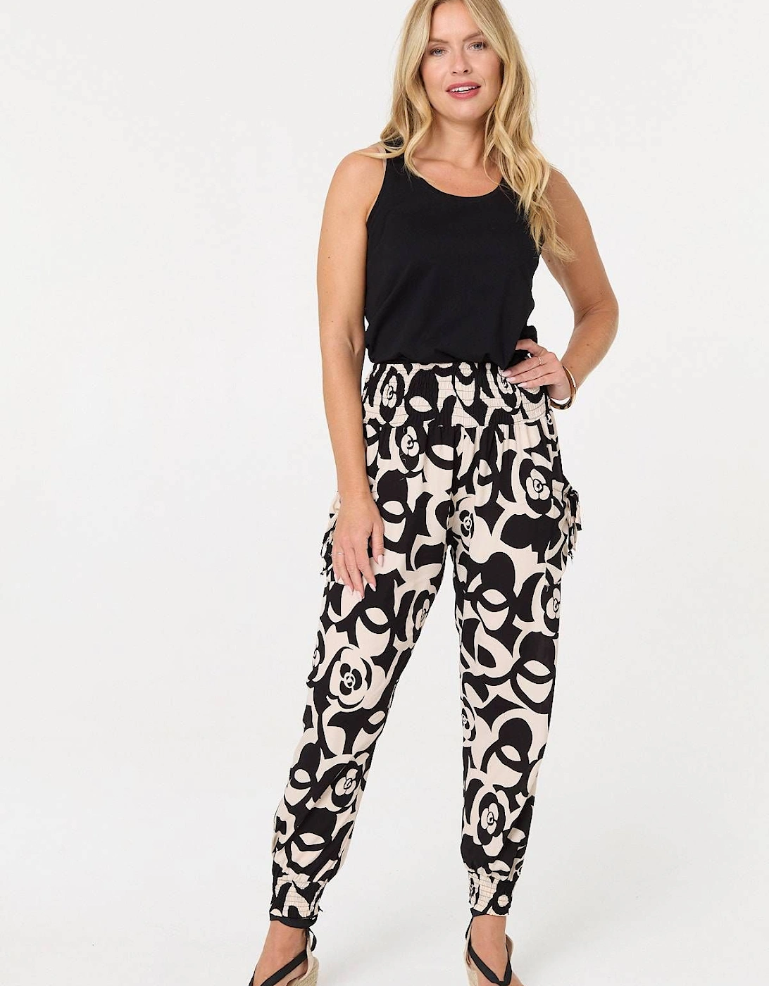 Printed Shirred High Waist Harem Pants, 2 of 1