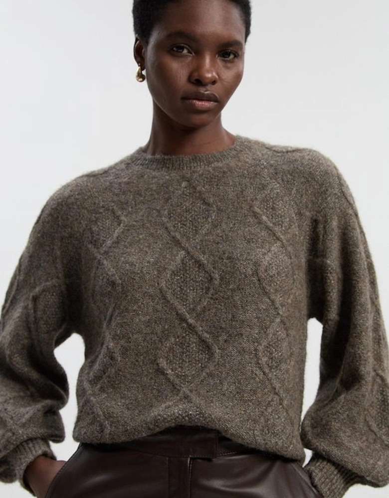 Wool Blend Cosy Cable Stitch Crew Neck Jumper