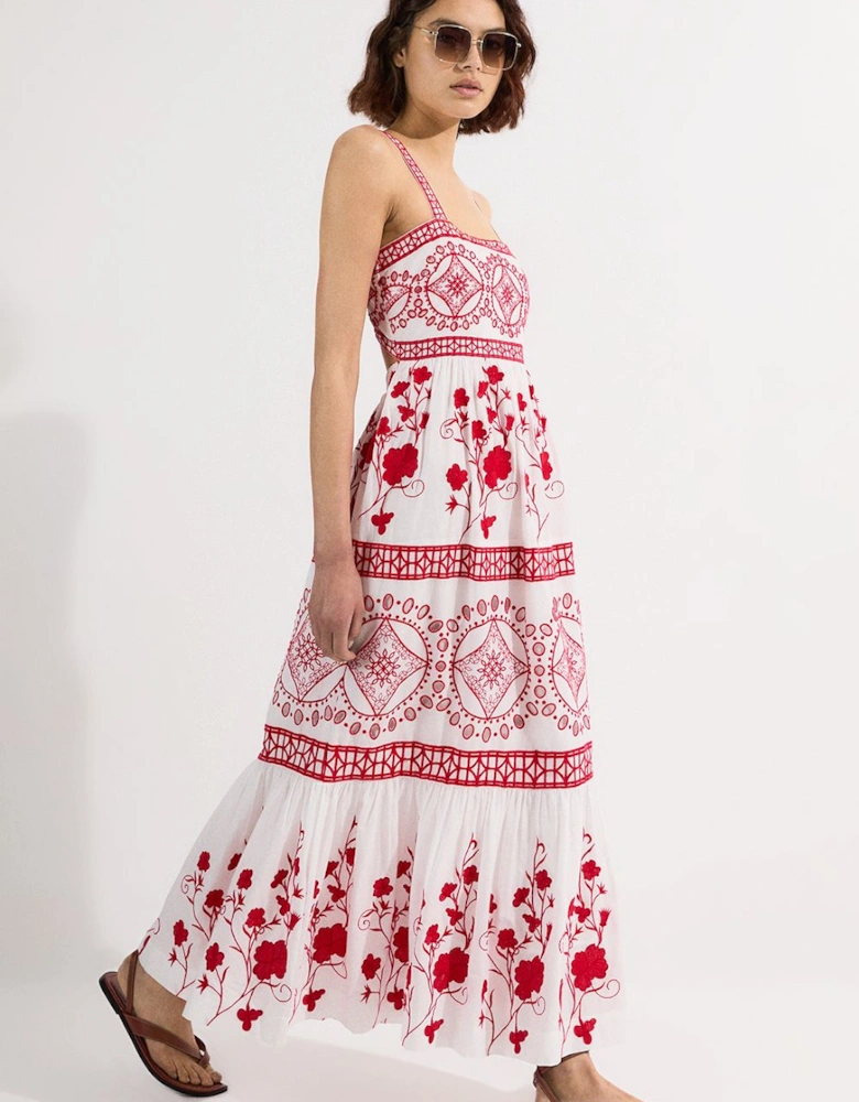 Floral & Geo Embroidered Woven Maxi Dress
