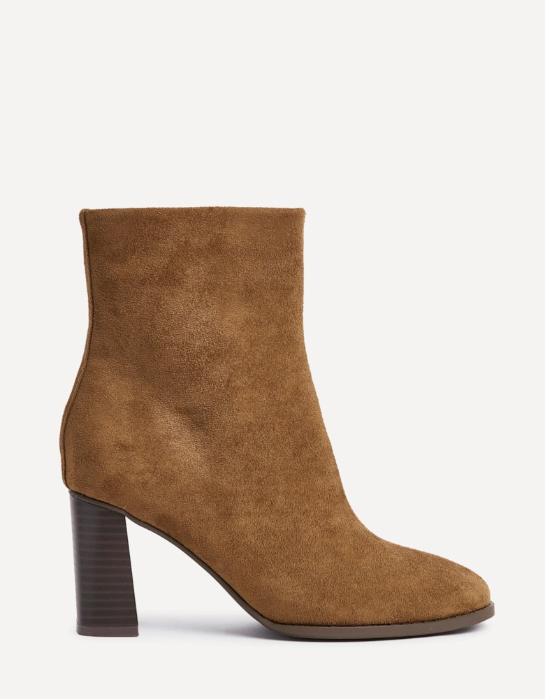 Approach Tan Faux Suede Round Toe Block Heeled Ankle Boot