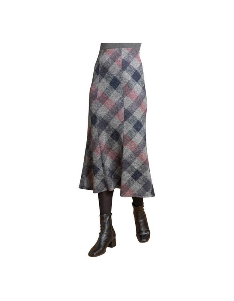 Check Print Fluted Midi Skirt