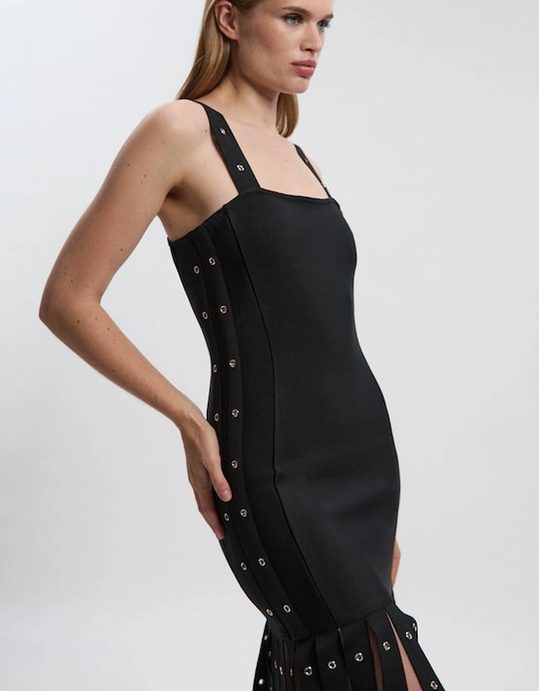 Strappy Eyelet Detail Fringe Figure Form Midi Dress, 2 of 1