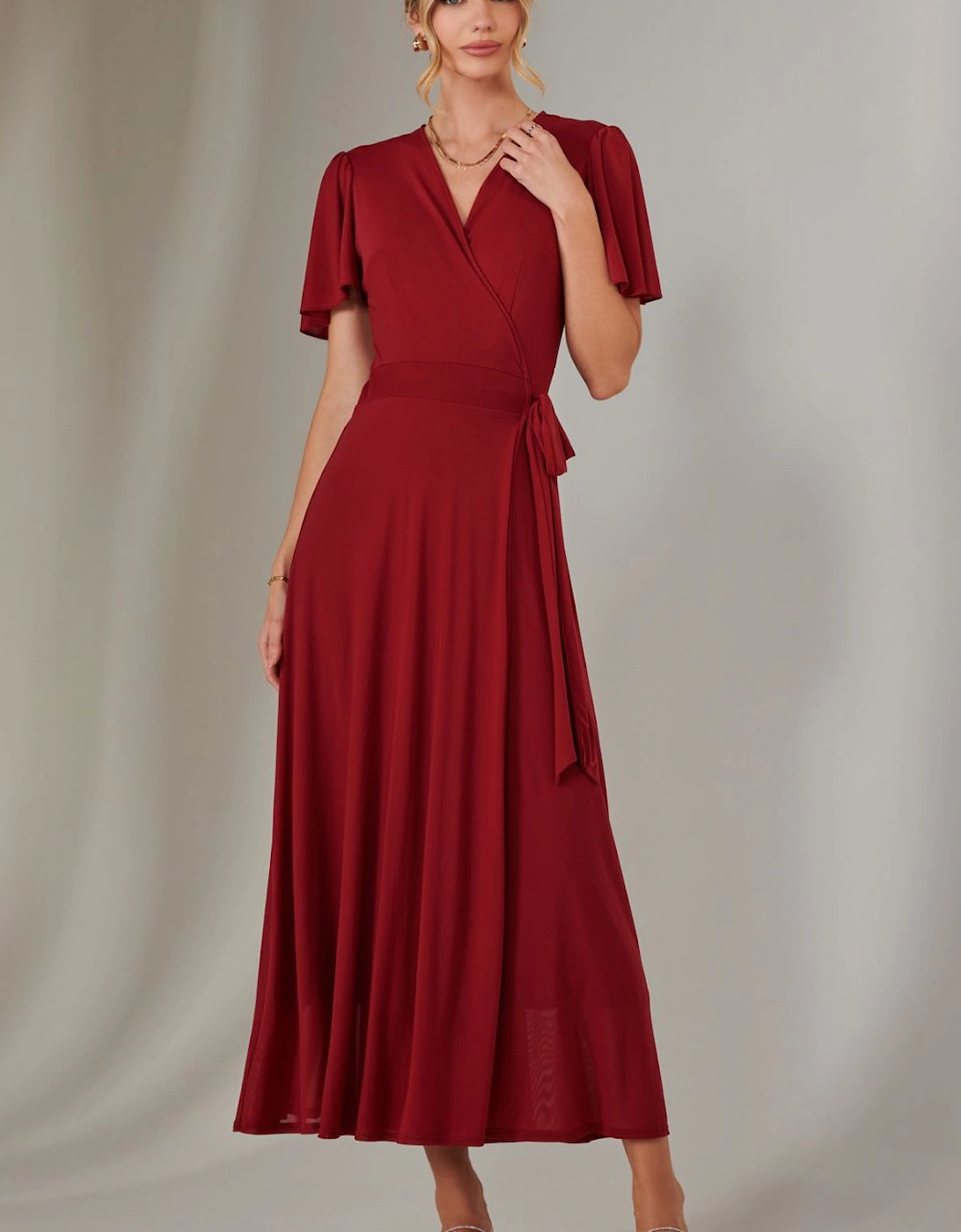Plain Angel Sleeve Wrapped Maxi Dress, 2 of 1