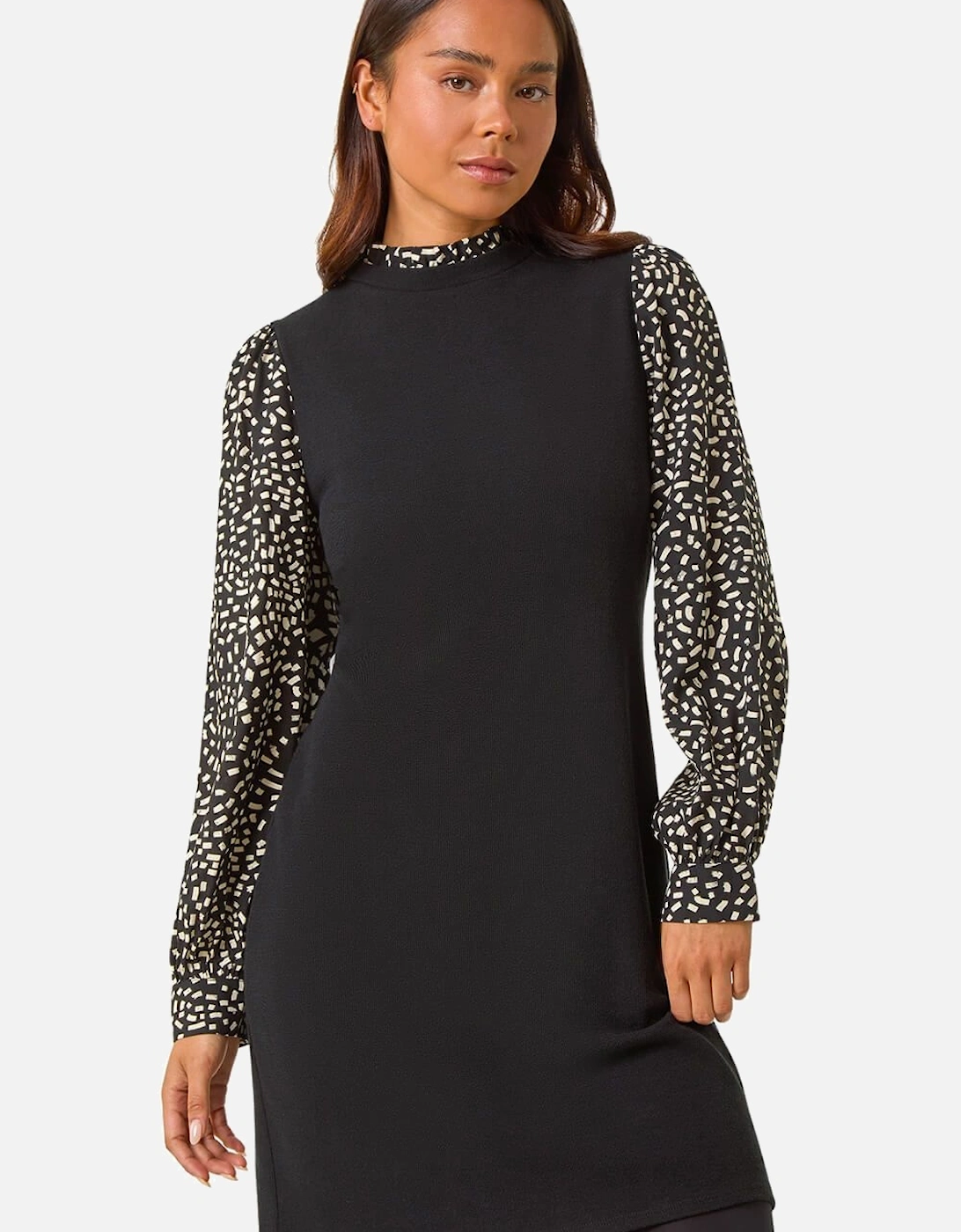 Petite Contrast Frill Neck Stretch Dress, 2 of 1