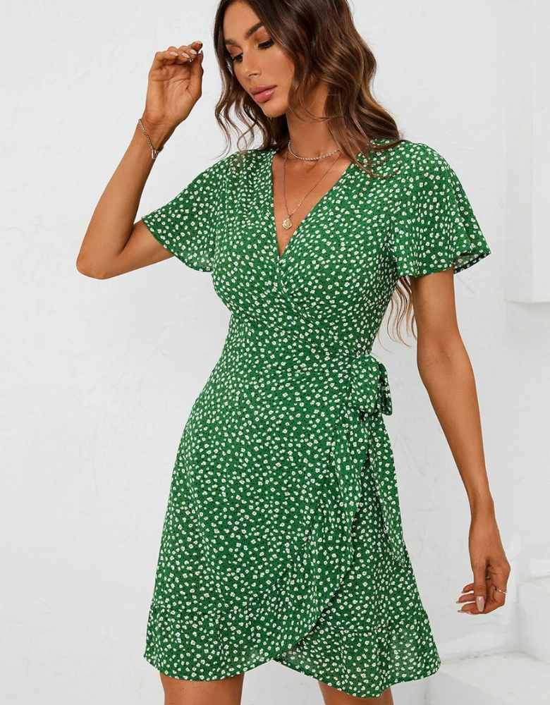 Floral Print Mini Wrap Dress