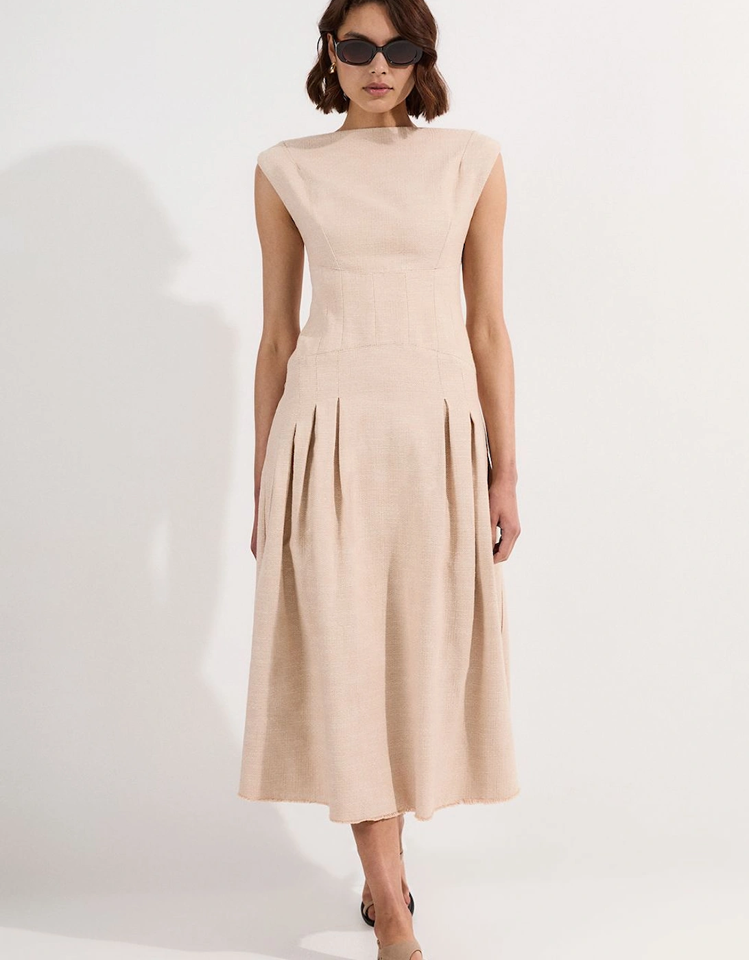 Petite Spring Tweed Tailored Sleeveless Full Skirted Midi Dress, 2 of 1