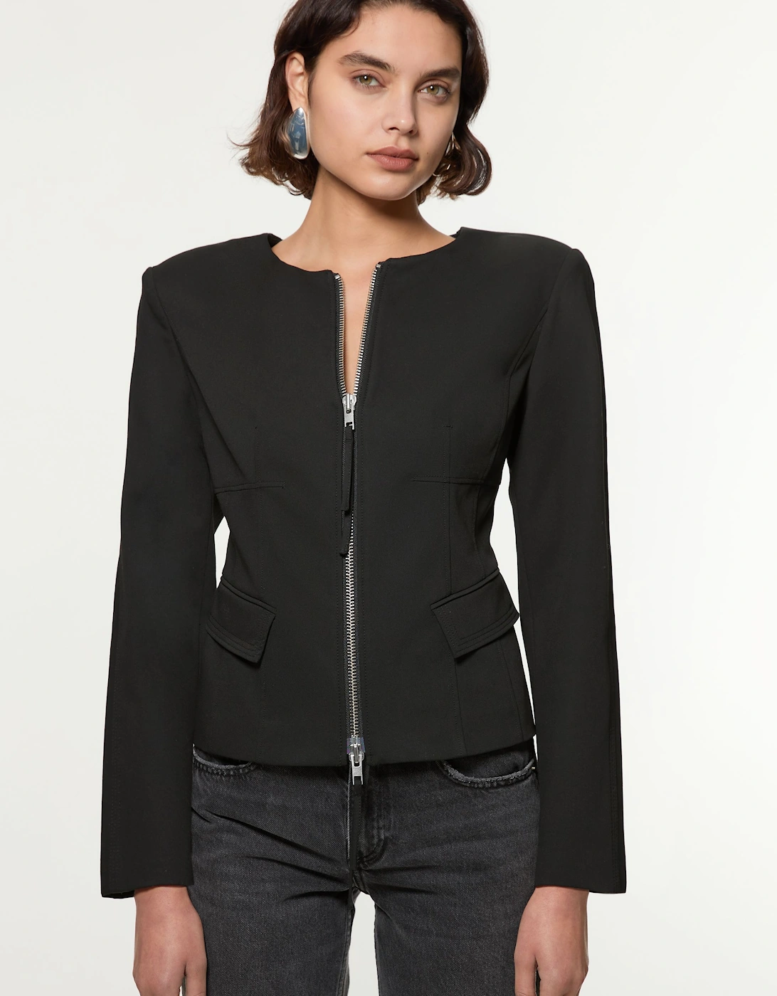 Tailored Viscose Zip Through Multi Stitch Jacket, 2 of 1