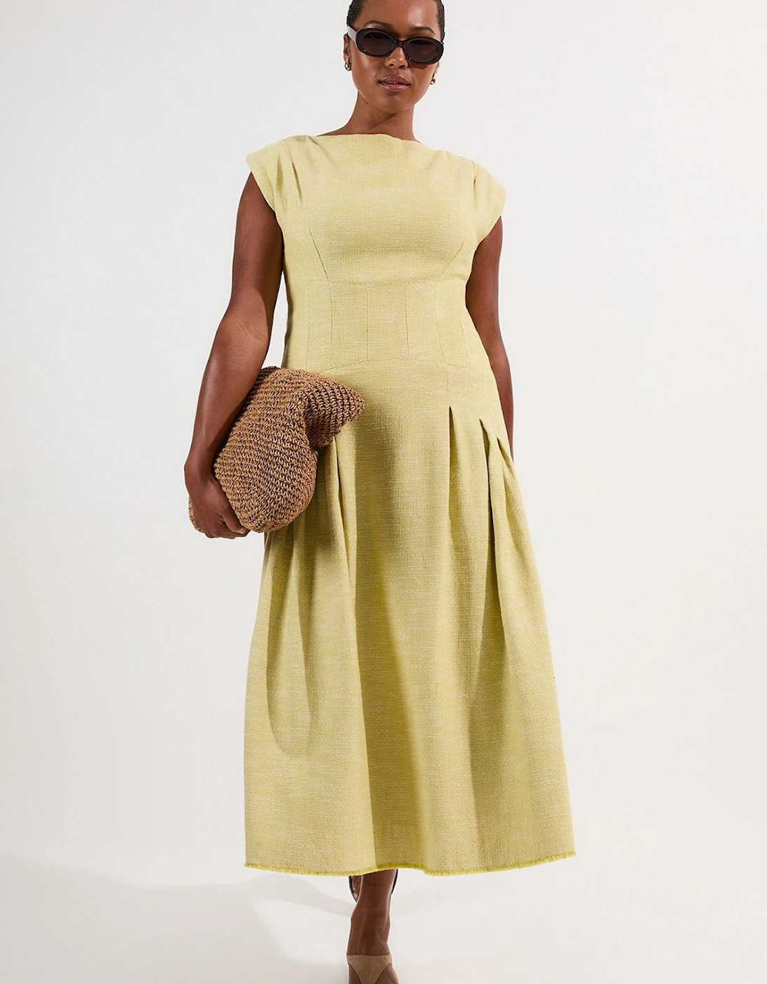 Plus Size Spring Tweed Tailored Sleeveless Full Skirted Midi Dress, 2 of 1