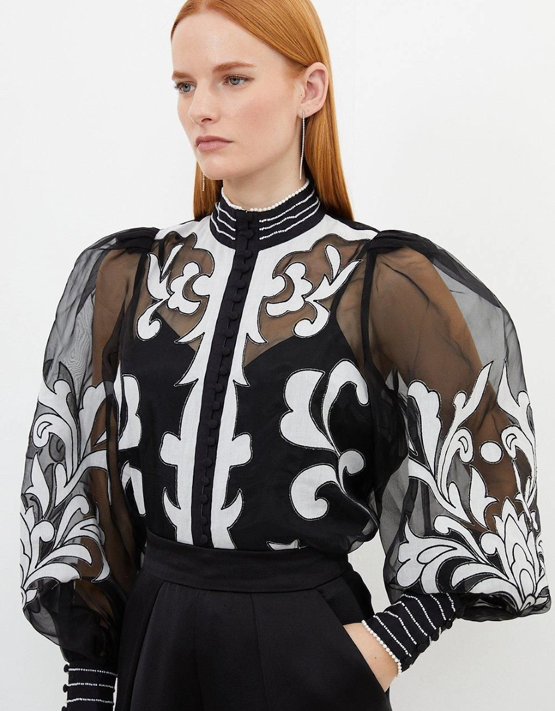 Organdie Applique Buttoned Woven Blouse, 2 of 1