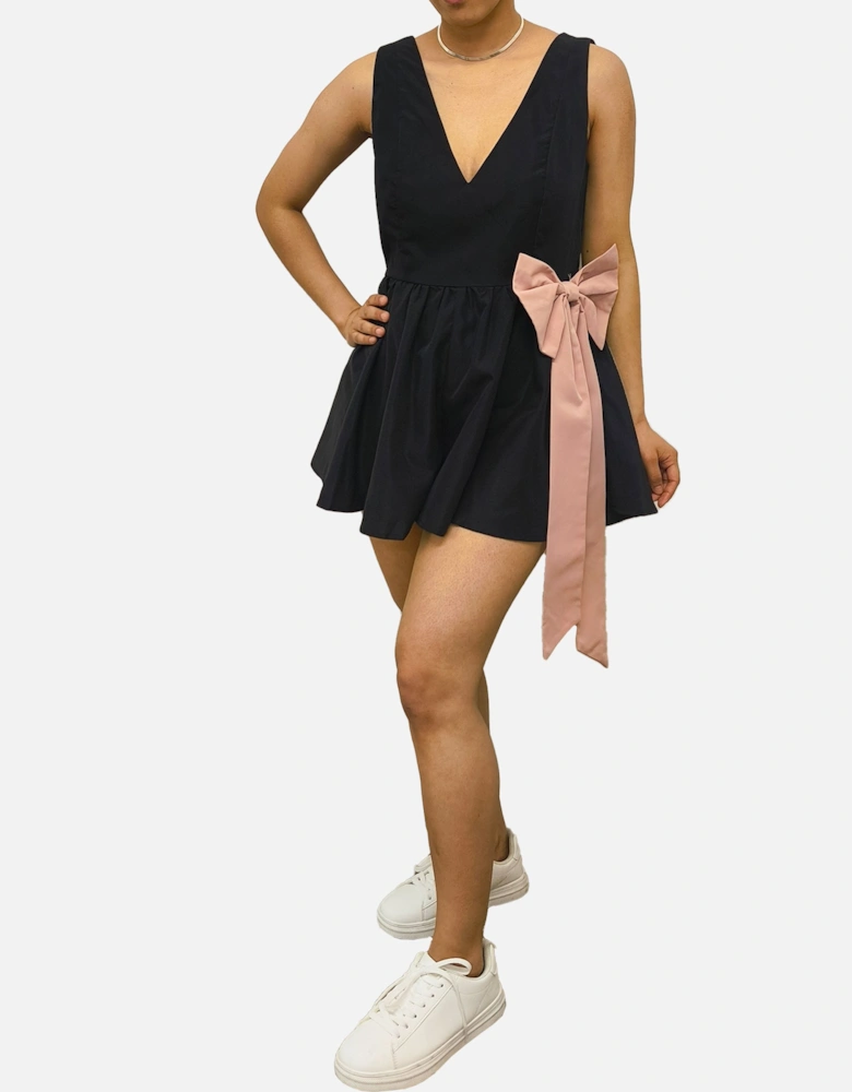 Black Bow Detail Puff Skort Playsuit
