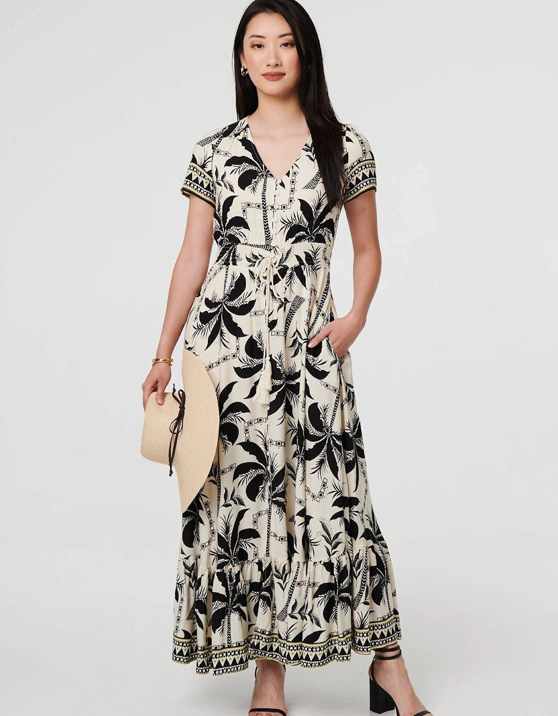 Leaf Print Short Sleeve Maxi Smock Dress, 2 of 1