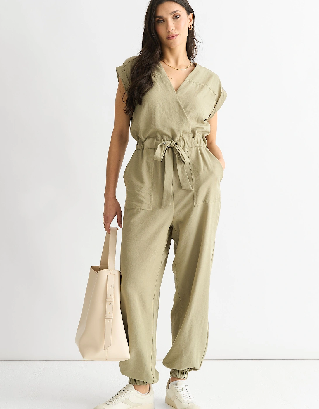 Sage Green Wrap Belted Utility Jumpsuit, 2 of 1