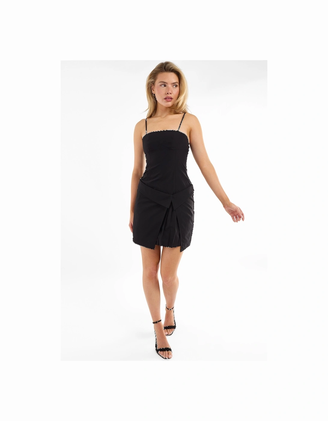 Black Tall Woven Pleated Detail Mini Dress, 2 of 1