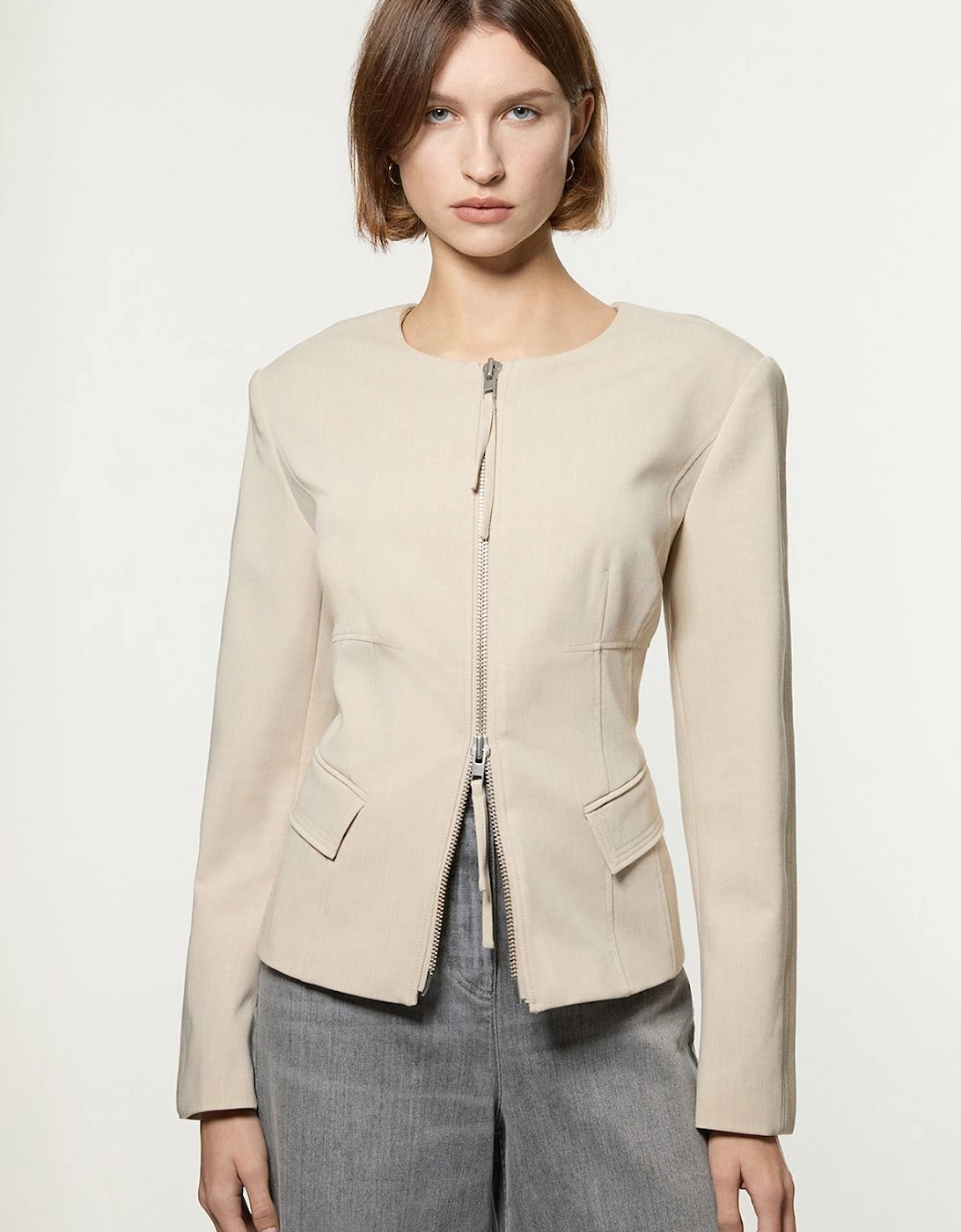 Tailored Viscose Zip Through Multi Stitch Jacket, 2 of 1