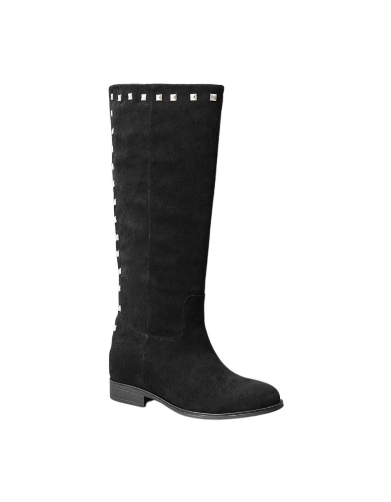 Fashion Studs Smart Flat Knee Suede High Boots with Zip Closure