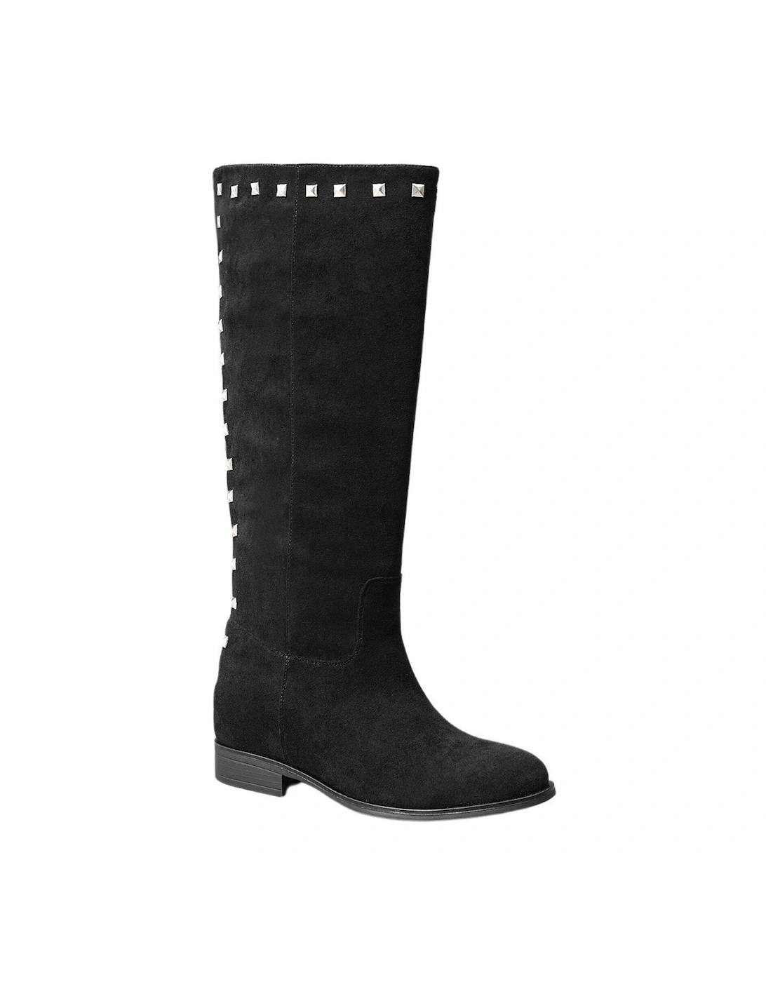 Fashion Studs Smart Flat Knee Suede High Boots with Zip Closure, 2 of 1