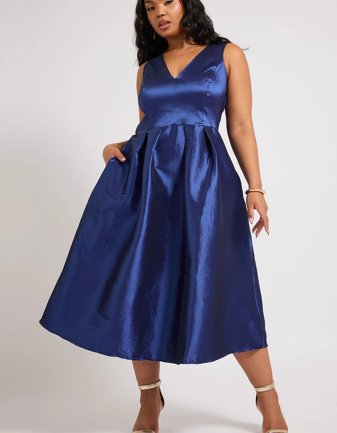 Pleated V-Neck Midi Prom Dress, 2 of 1