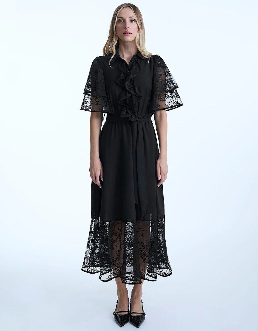 Front Lace Ruffle Midi Dress, 2 of 1
