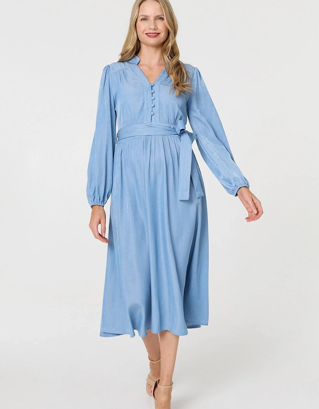 Long Sleeve Empire Tie Waist Midi Dress, 2 of 1