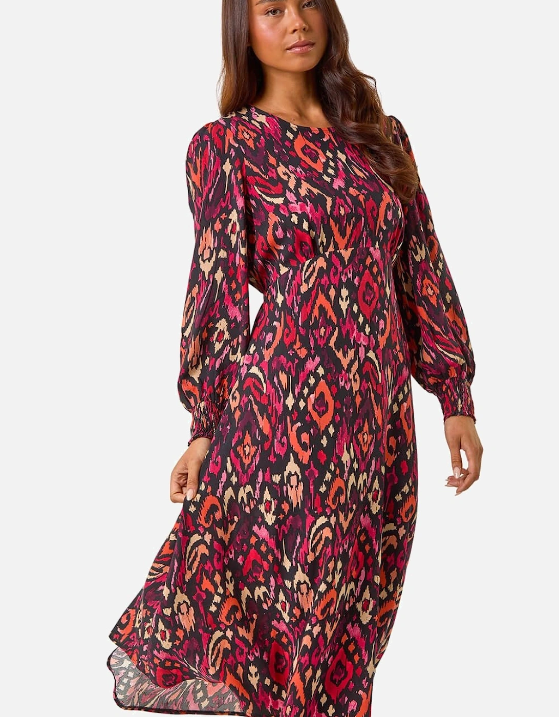 Petite Abstract Print Shirred Cuff Midi Dress, 2 of 1