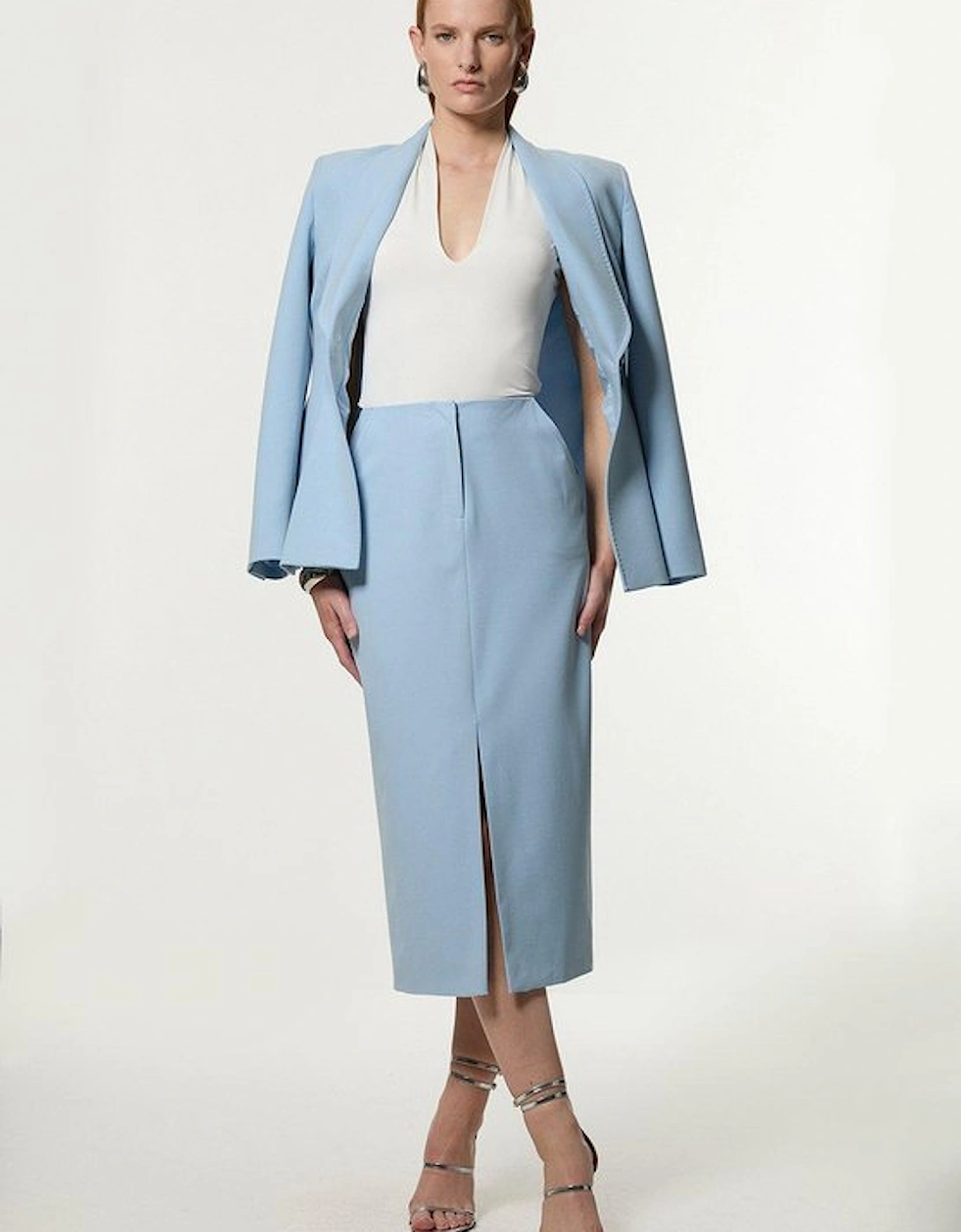 Compact Stretch Stab Stitch Tailored Pencil Midi Skirt, 5 of 4