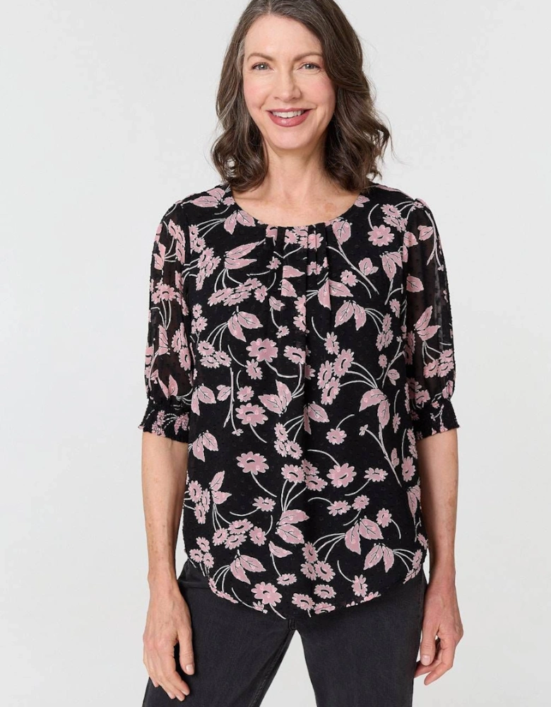Floral Relaxed 1/2 Puff Sleeve Blouse