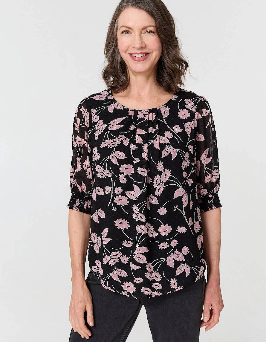 Floral Relaxed 1/2 Puff Sleeve Blouse, 2 of 1