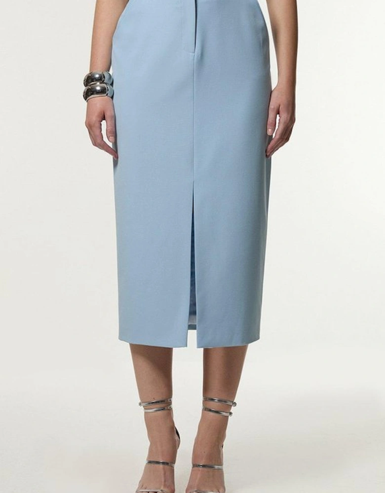 Compact Stretch Stab Stitch Tailored Pencil Midi Skirt