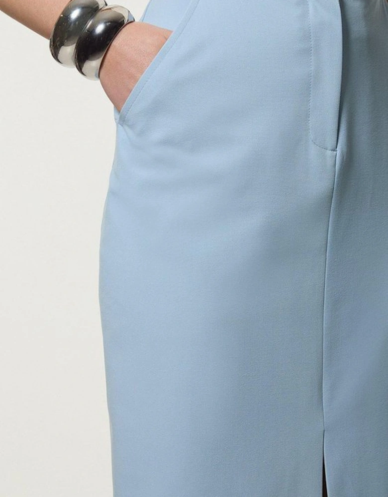 Compact Stretch Stab Stitch Tailored Pencil Midi Skirt