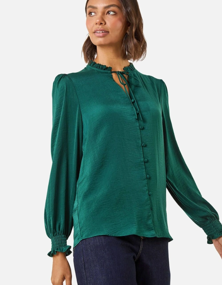 Ruffle Front Tie Neck Blouse