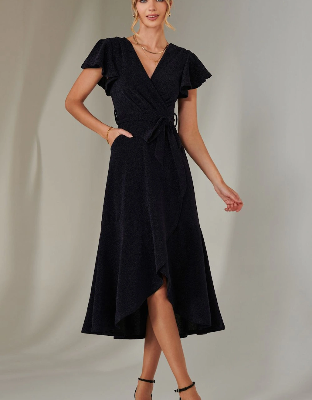 Marlie Metallic Angel Sleeve Maxi Dress, 2 of 1