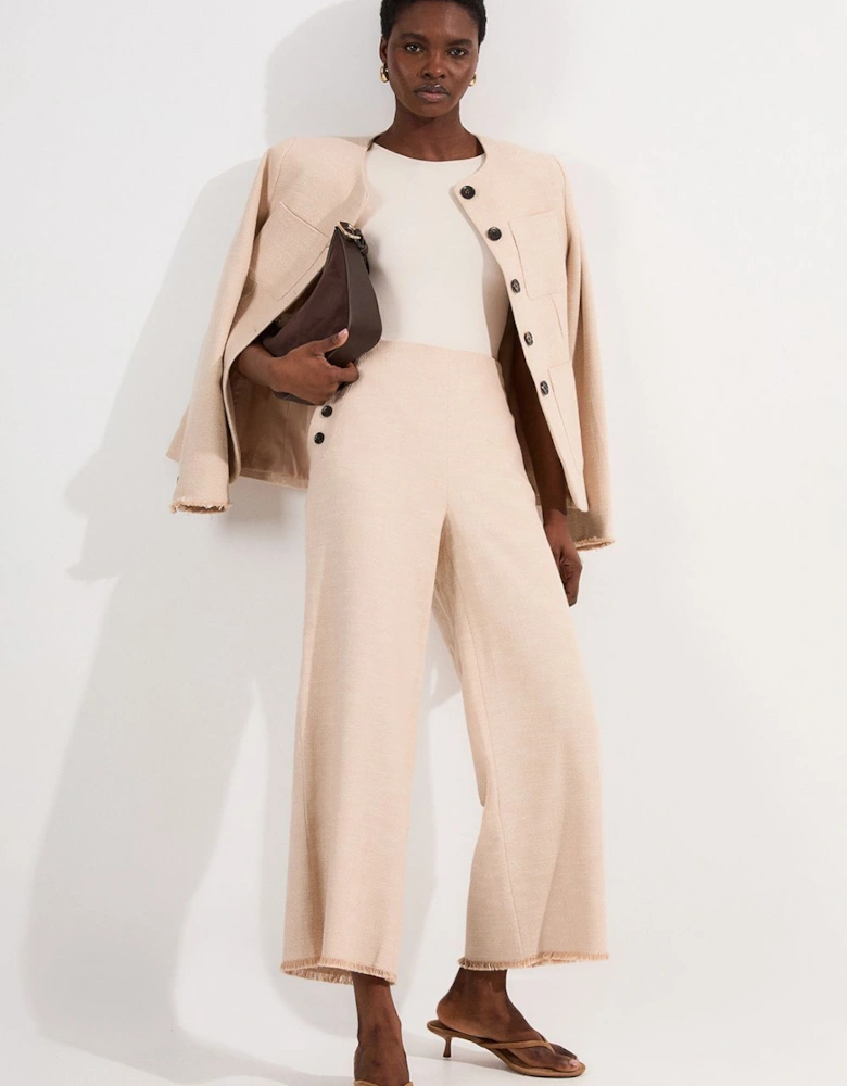Spring Tweed Tailored Button Detail Cropped Wide Leg Trouser