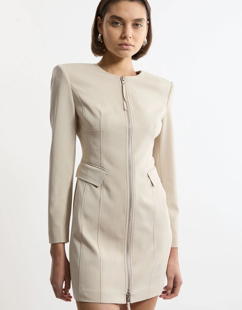 Tailored Viscose Zip Through Multi Stitch Mini Dress