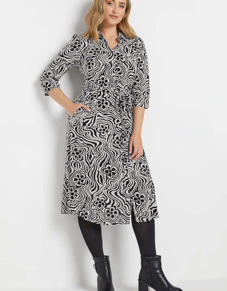 Floral Swirl Print Midaxi Shirt Dress