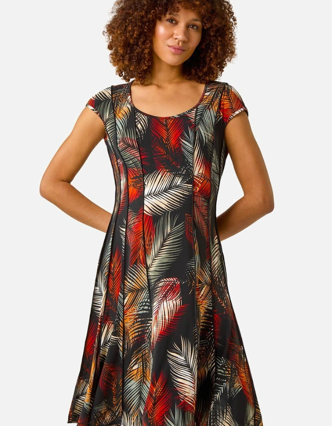 Palm Print Panel Detail Stretch Dress, 2 of 1