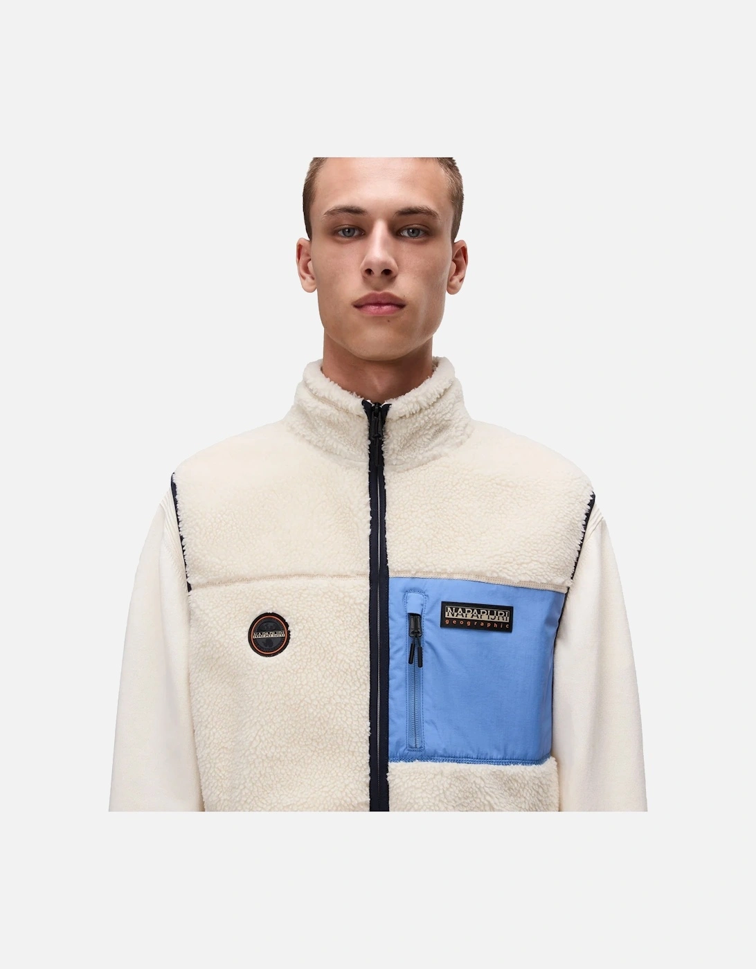 Yupik Full Zip Fleece Vest Gilet Off White/Blue