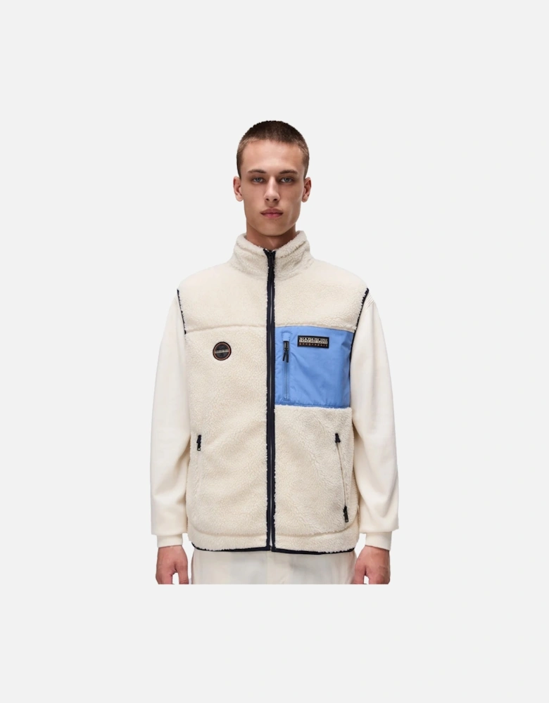Yupik Full Zip Fleece Vest Gilet Off White/Blue