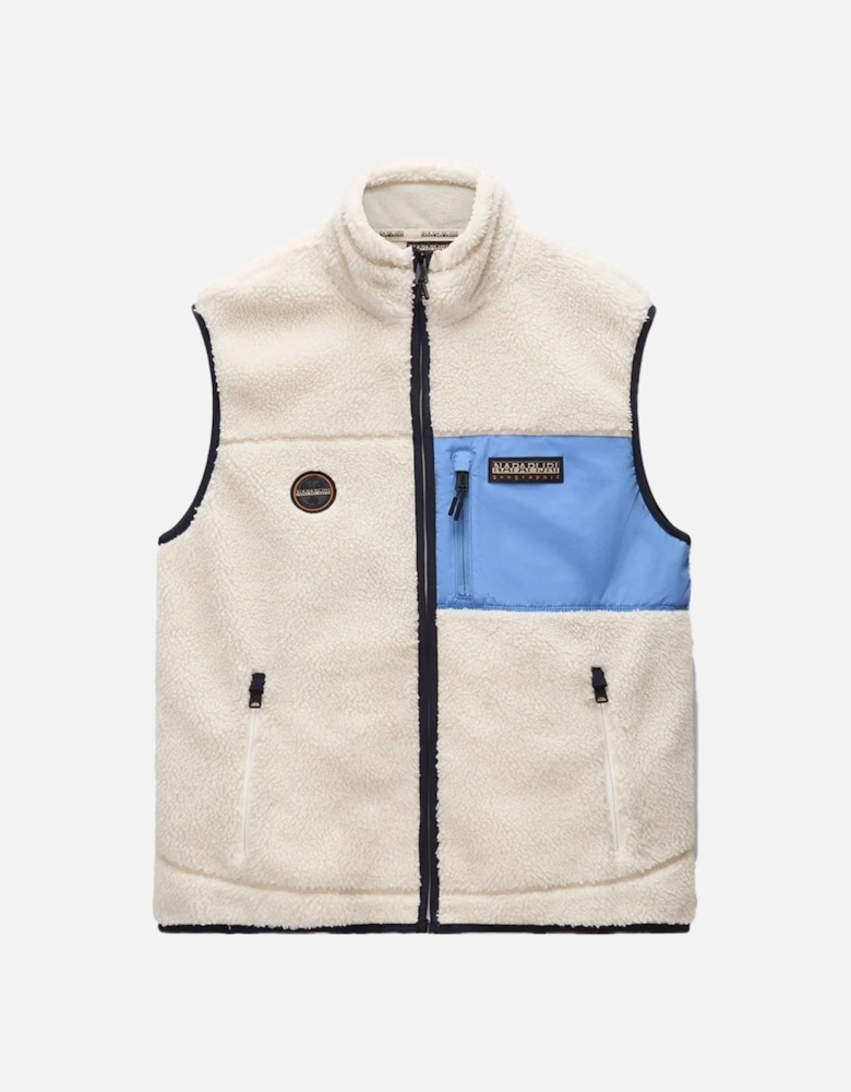 Yupik Full Zip Fleece Vest Gilet Off White/Blue